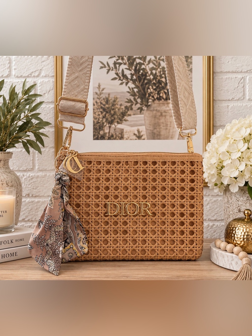 Dior Tan Woven Cosmetic Beauty Bag GWP VIP item NWOT
